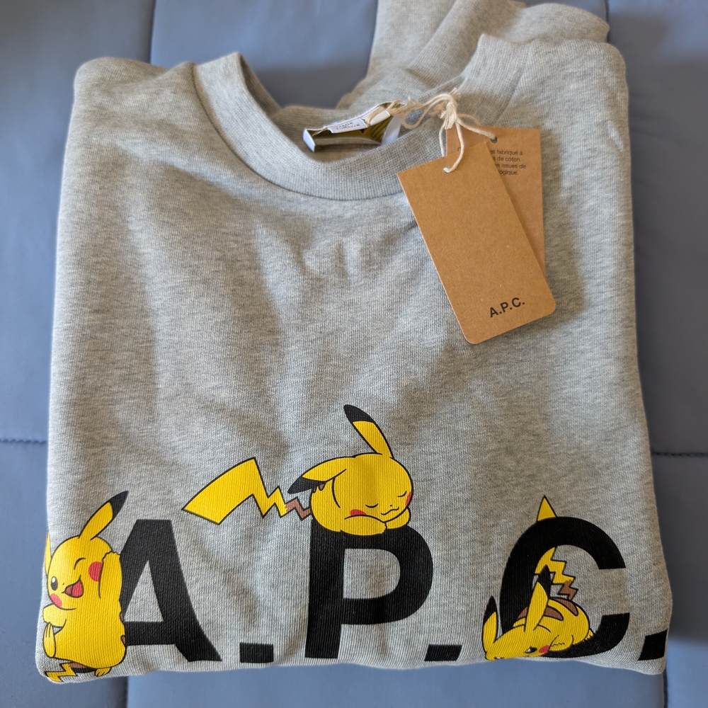 NWT A.P.C. Gray Crewneck Sweater with Pikachu Design - Picture 3 of 7